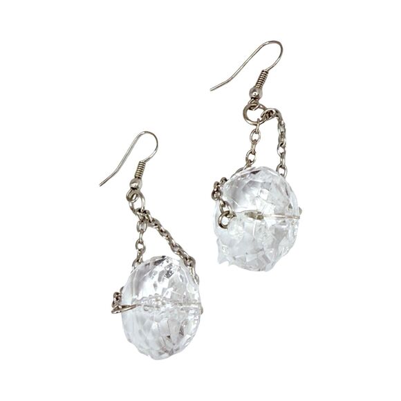 VTG Long Crystal Dangle Earrings 2" Silver Runway Spinner Bold - Picture 5 of 9